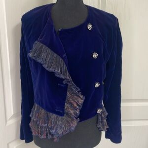 FOSHA vintage velour blazer size 6 fits 4/6 royal blue color sparkly buttons 80s